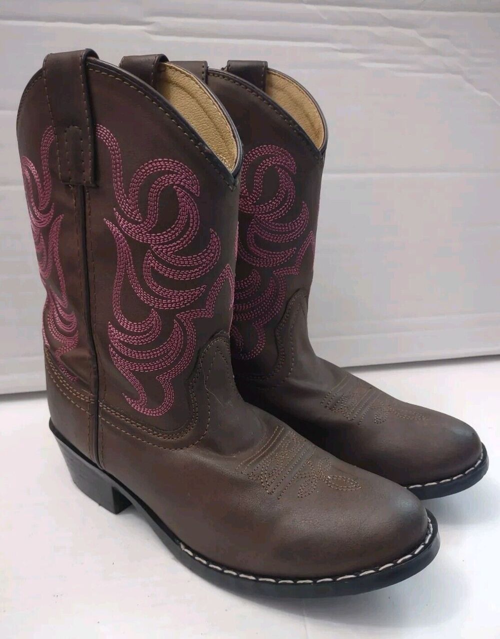 Smoky Mountain Monterey Series Youth Western Boot Sz 25/8.5US Brown/Pink Stitch